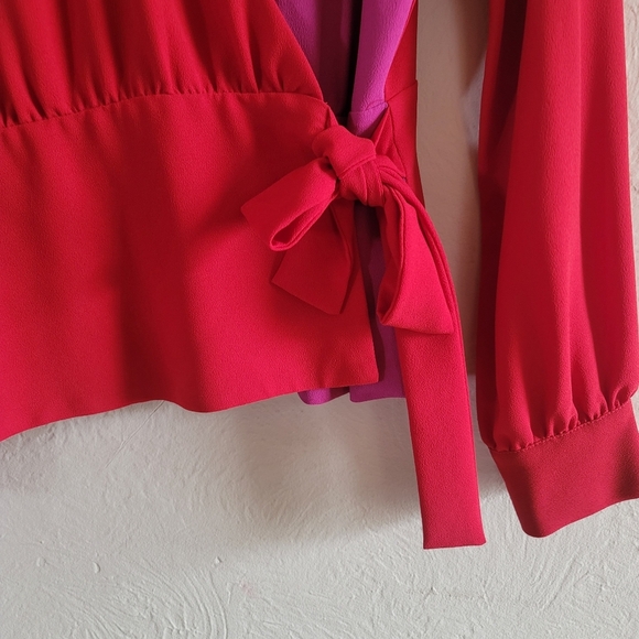 Bailey 44, Nina Color Blocked Wrap Top Blouse, Lipstick, Size 10 - Picture 11 of 14